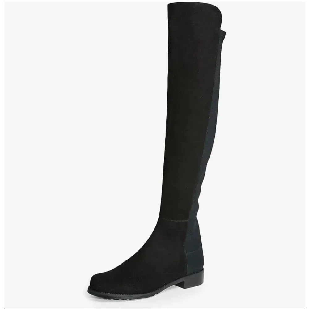 STUART WEITZMAN Black Suede 5050 Over The Knee Boots Size 8.5 Flat Block Heel